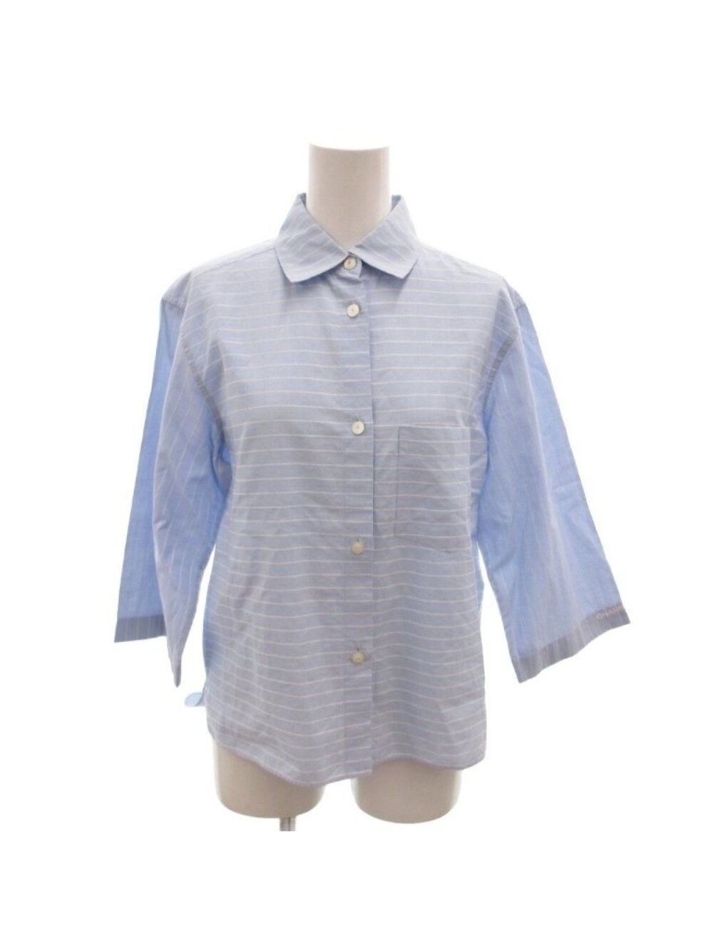 Chanel Identification Shirt Blouse Three Quarter Sleeve Logo Embroidery Border